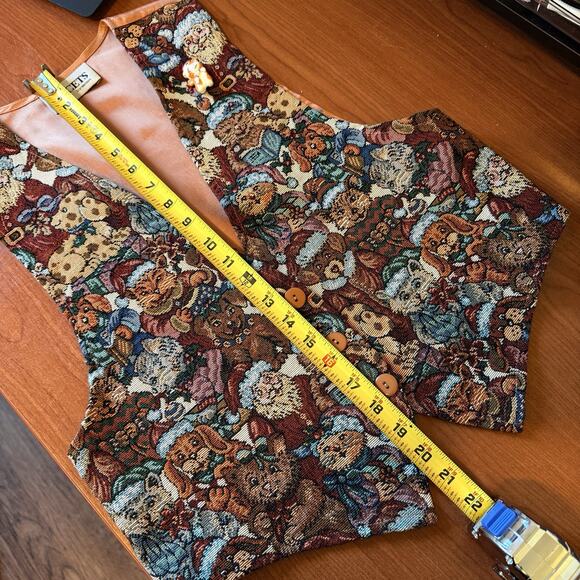 Vintage Facets Christmas Animals Vest Tapestry Santa, Bear, Puppy, Kitten Size S - Picture 14 of 14